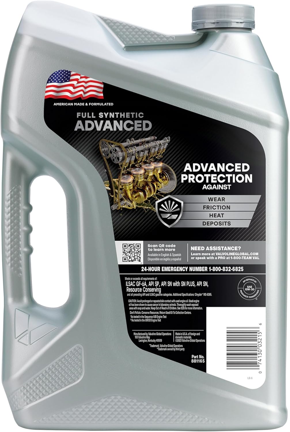Valvoline Advanced Full Synthetic SAE 10W-30 Motor Oil 5 QT, Case of 3