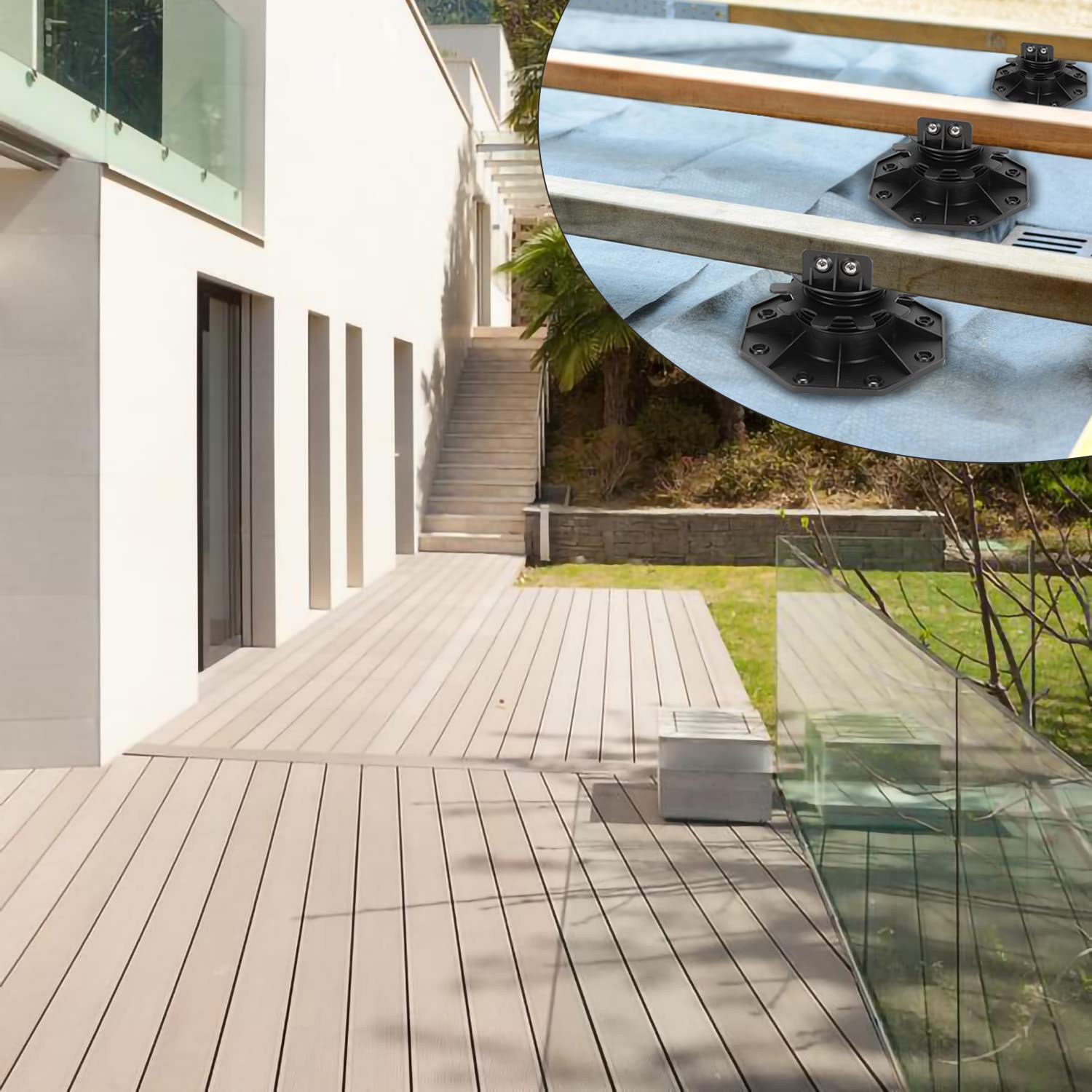 Randaco Rodamientos de soporte de altura regulable, 50 unidades, 18-30 mm, rodamientos de placas – Rodamiento para placas de terraza subestructura madera, WPC y piedra