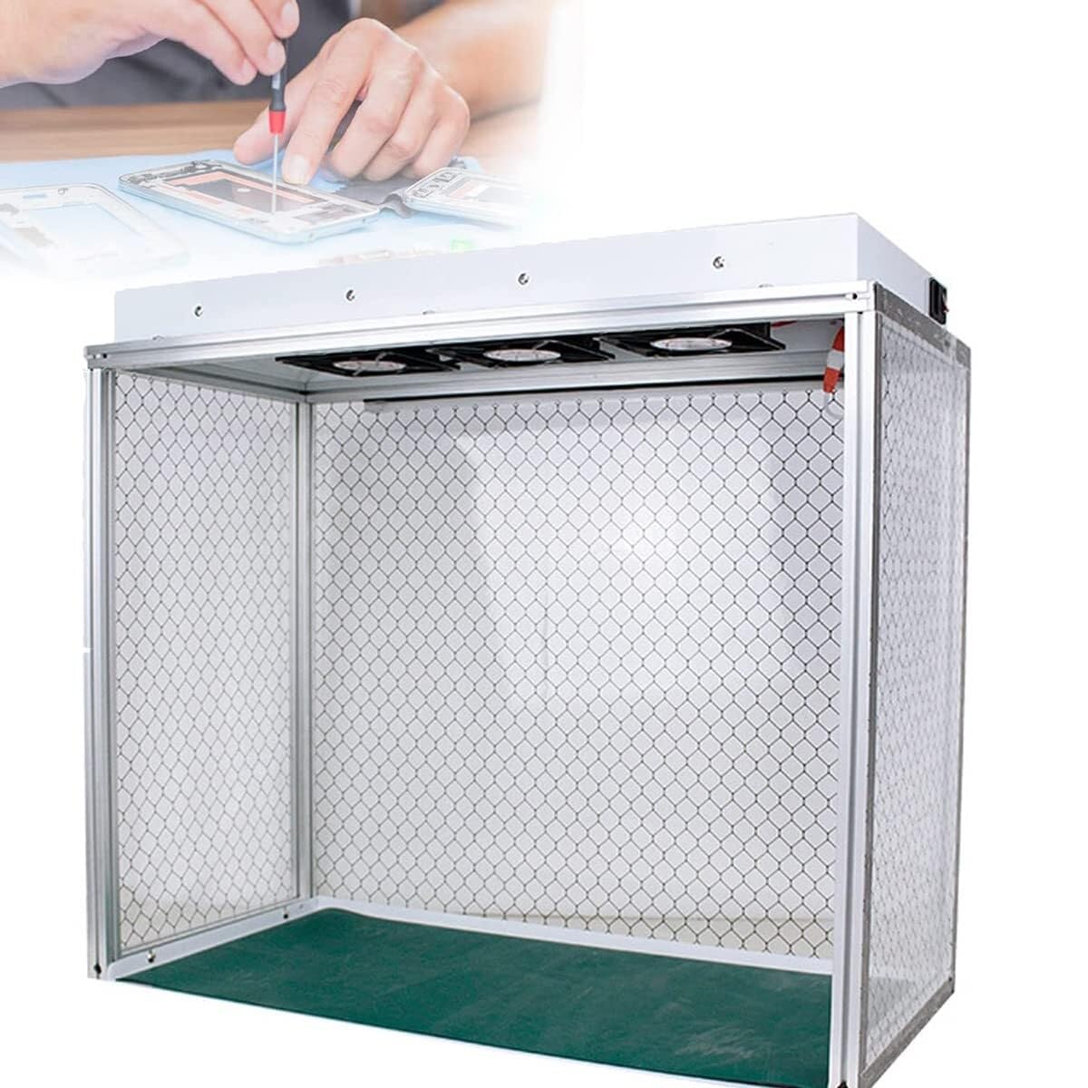 Laminarny kaptur z filtrem, 3 ławki do czyszczenia wentylatorów do elektroniki stacji roboczej i naprawy telefonu, 61 x 30 cm, skuteczna filtracja dla środowiska wolnego od kurzu