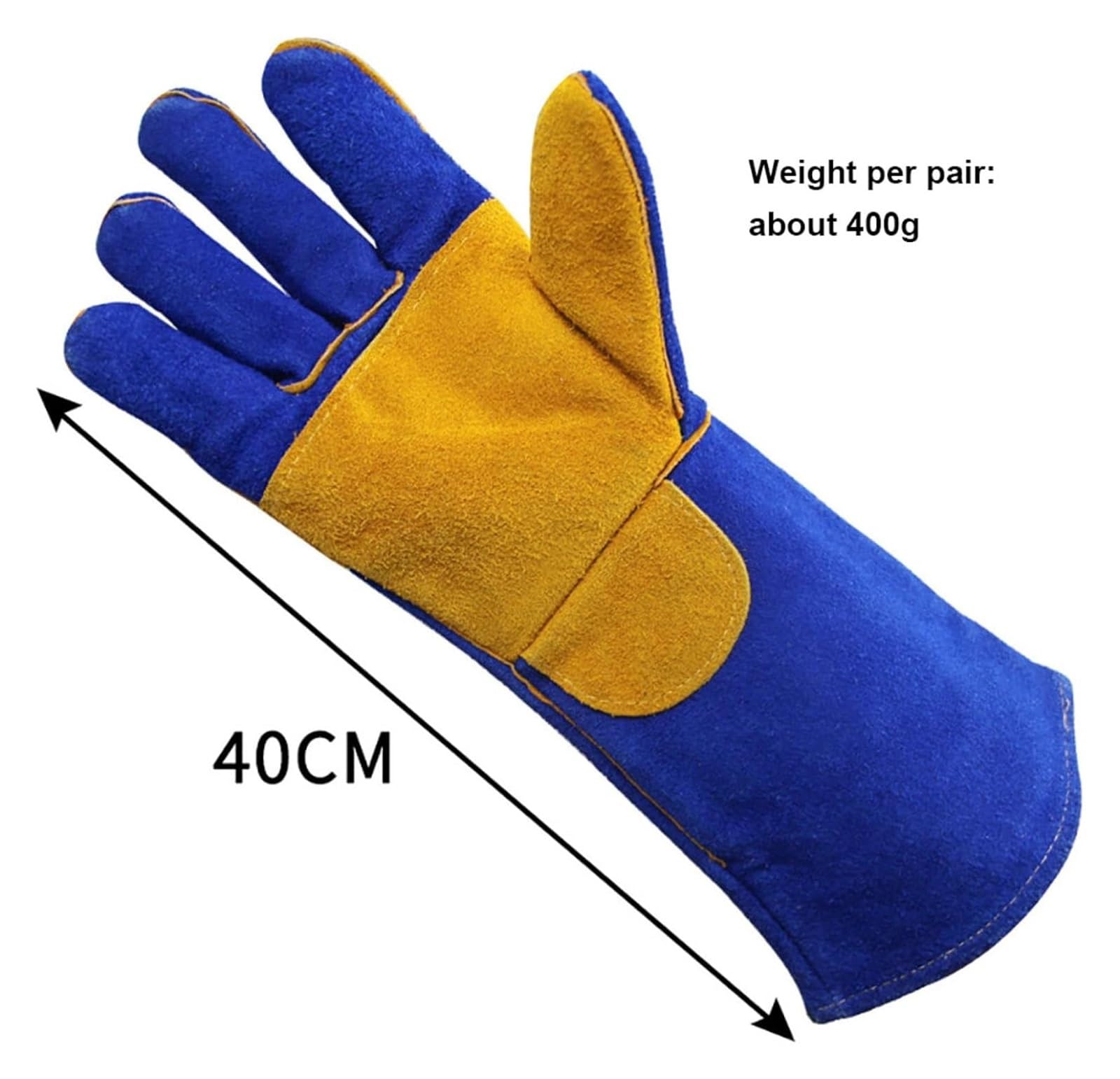 Gants de jardinage, gants de soudage en cuir, lot de 2 paires, gants de travail de soudeur TIG MIG en daim de vache 40 cm avec doublure, gants longs chauffants