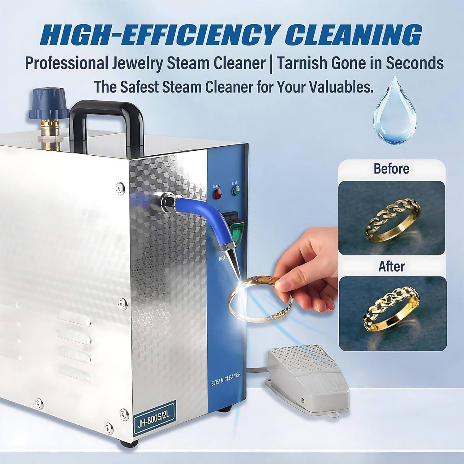 Pulitore a vapore per gioielli, 1300 W/2200 W, vaporizzatore ad alta pressione in acciaio inox, 2 l/4 l per casa, auto e negozi di gioielli. (4L)