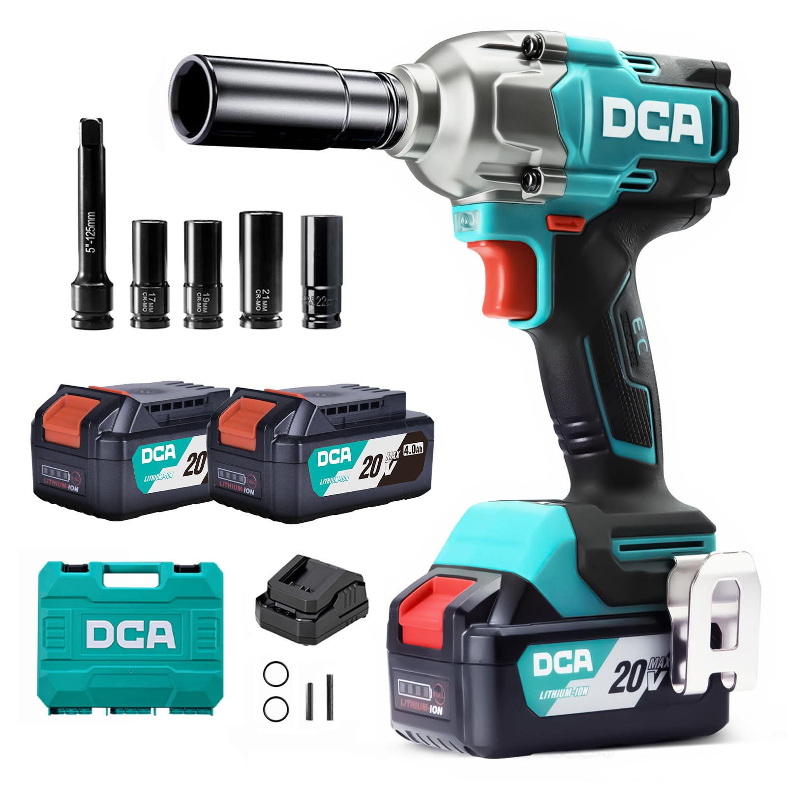 DCA 20V Brushless Impact Wrench Cordless, 682Nm Max Torque, 13mm Hog Ring Impact Gun, 2 * 4000mAh Li-ion Battery, 4 Modes, LED Light, Compact Design, Smart Loosen Function, ADPB520