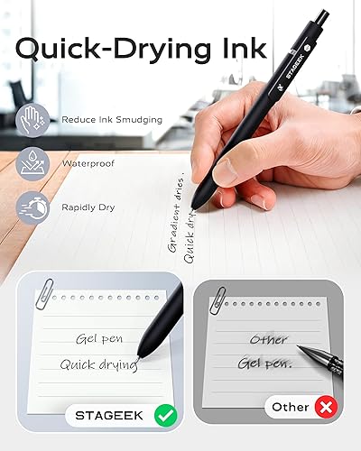 Miniatura 3 de Bolígrafos de gel negros, 6 bolígrafos de escritura suave de punta fina con 3 recambios adicionales, bolígrafos de tinta negra para diario, oficina,