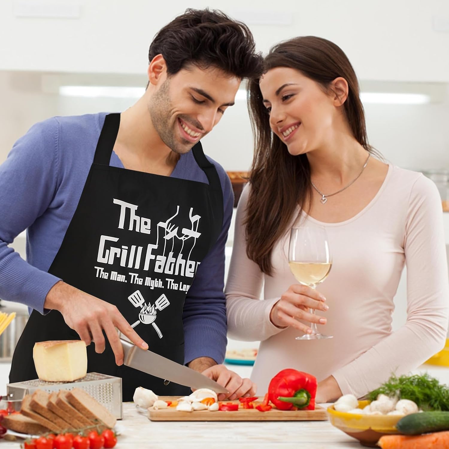 Funny Chef Apron for Men, BBQ Dad Aprons for men with 3 Pockets Cooking Grill Kitchen Aprons- The Grill father - Birthday Father's Day Christmas Gifts for Dad, Step Dad, Father in Law, Husband
