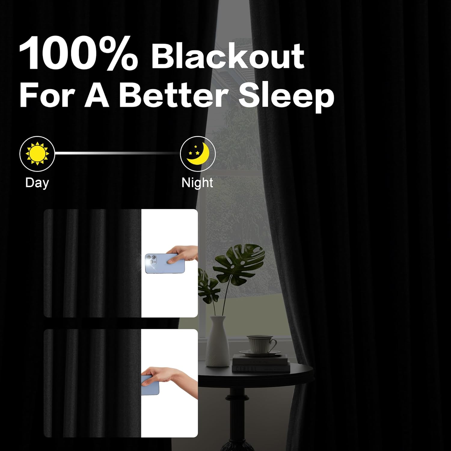 Black Pinch Pleat Curtains 100% Blackout with Hooks 60 Inch Wide Large Window Drapes Linen Room Divider for Living Room Bedroom W60 xL90 1 Panel