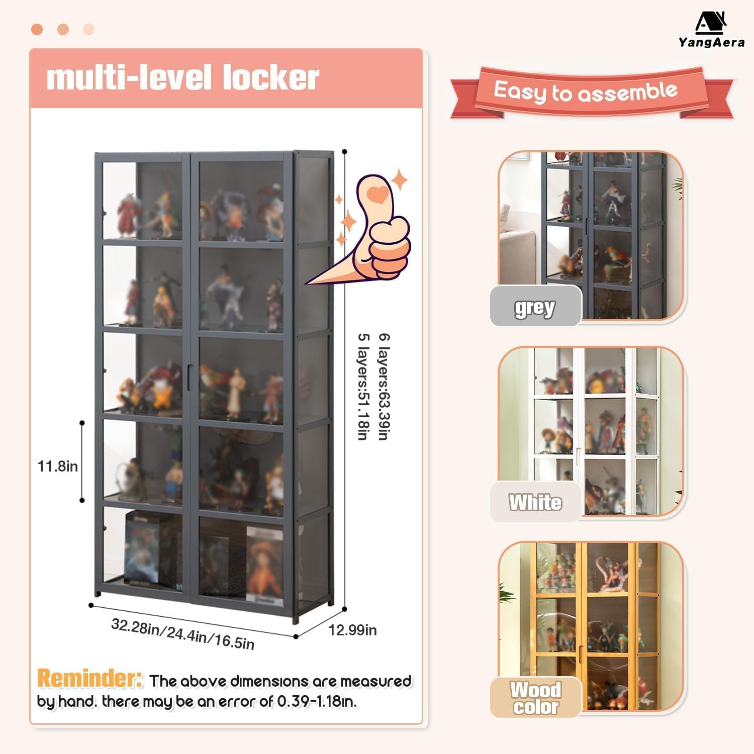 Transparent Multi-Layer Display Cabinet,Curio Display Cabinet, Storage Cabinet with Acrylic Glass Door, Folio Door Display Case, Collectibles Toy Organizers Rack & Display Shelf, Display Cab