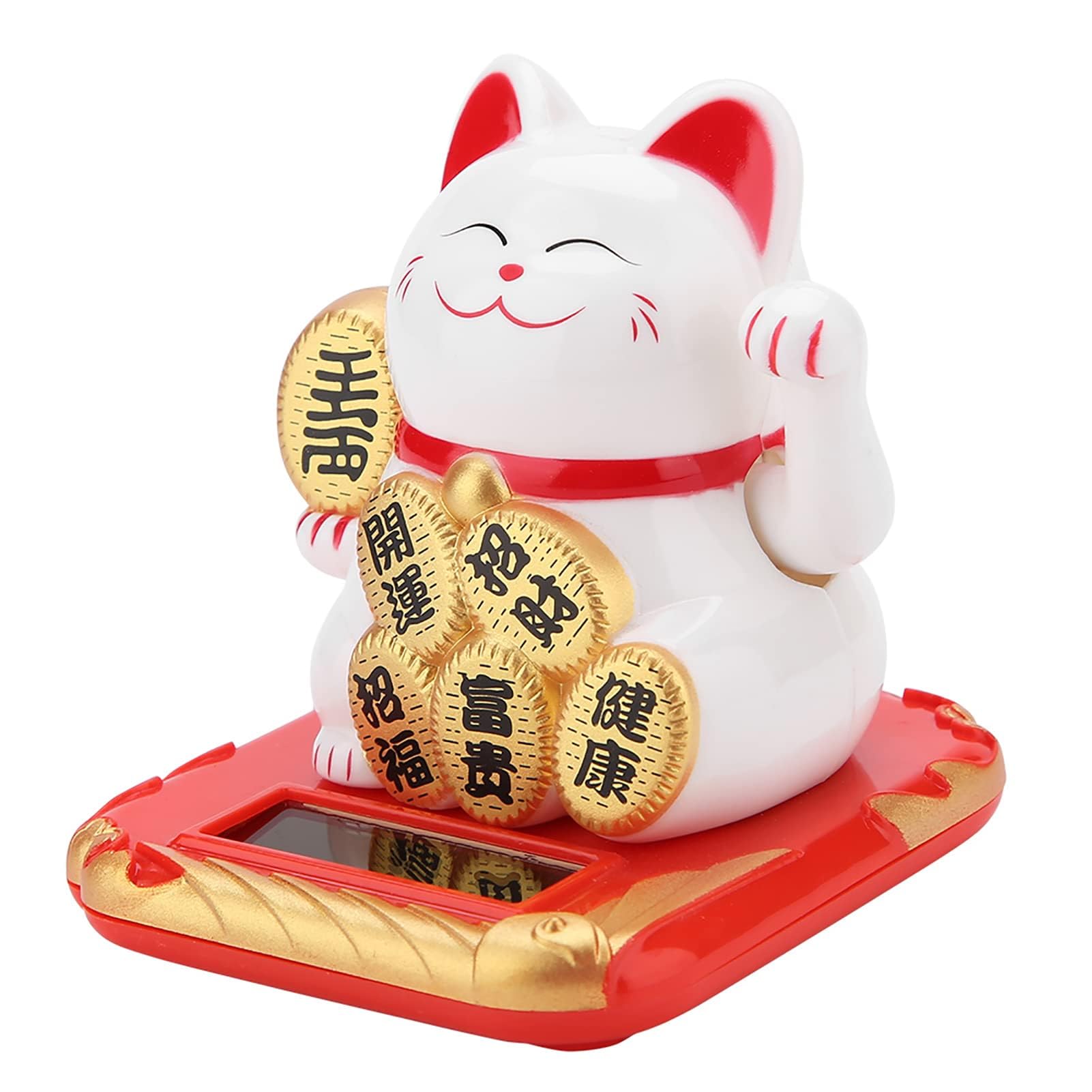 HERCHR Chinese Lucky Cat,Chinese Waving Cat Solar Powered Maneki Neko Waving Cat,Chinese Lucky Cat Waving Arm Lucky Cat Waving Chinese Cat Waving Arm Fortune Wealth Welcoming Cat Home Car Decor