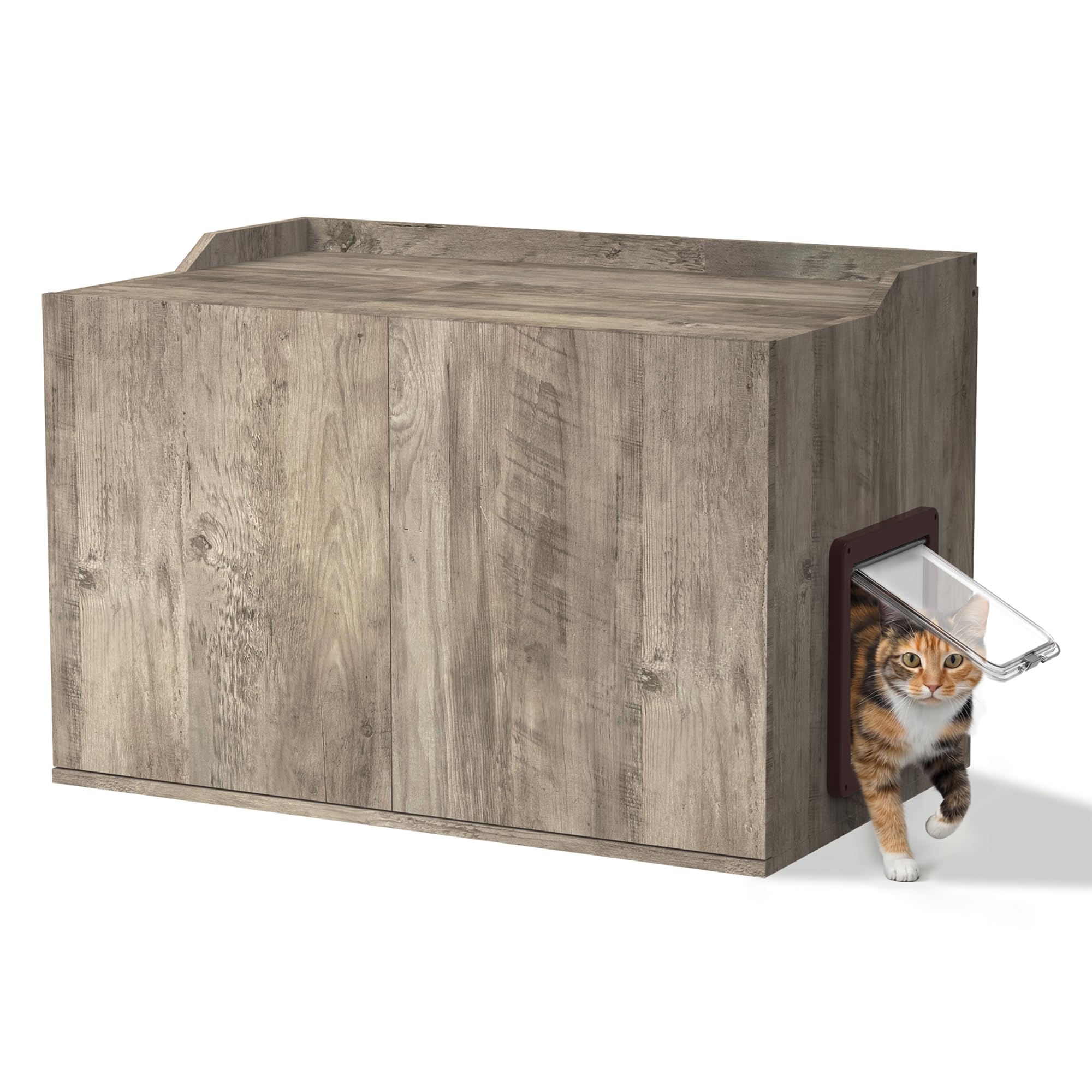 Cat Litter Box Enclosure Furniture with Cat Door, Extra Large Hidden Litter Box Cabinet for XL Boxes, 31.5" L x 19.8" W x 21.1" H, Wooden Cat Box Furniture Odor Control, Gray