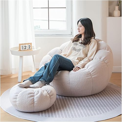 Miniatura 5 de Funda para silla de puf de pétalos de peluche, sofá Lazy Sack suave (sin frijoles) para niños, adultos, parejas, relleno de puf, espuma
