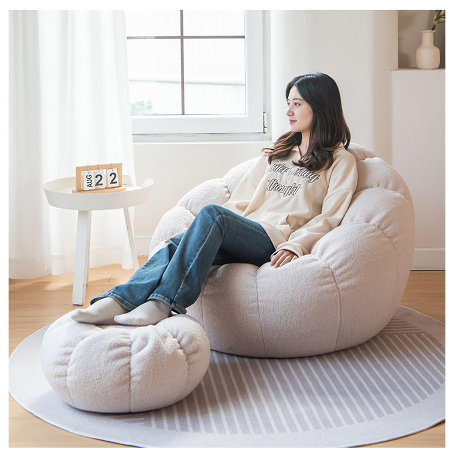 Pouf Poire - Fauteuil Housse Uniquement pour Intérieur et Extérieur (Sans Remplissage) - Classique pour Salon, Balcon, Blanc