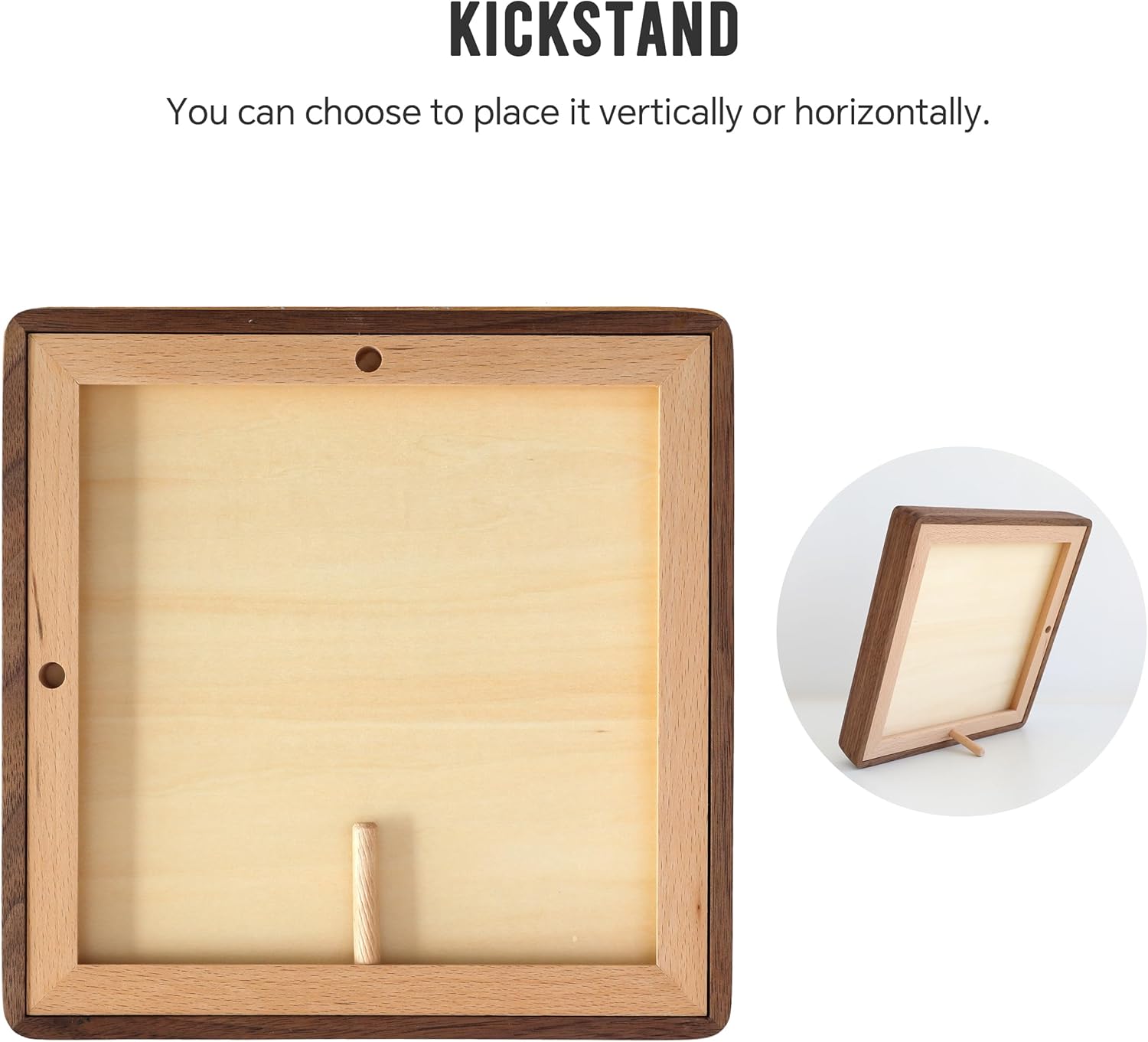 Natural 8x8 Picture Frame with Mat for Pictures 6x6, Square Standing Desk Photo Frame, Plexiglass,Solid Walnut Wood，Tabletop and Wall Hanging