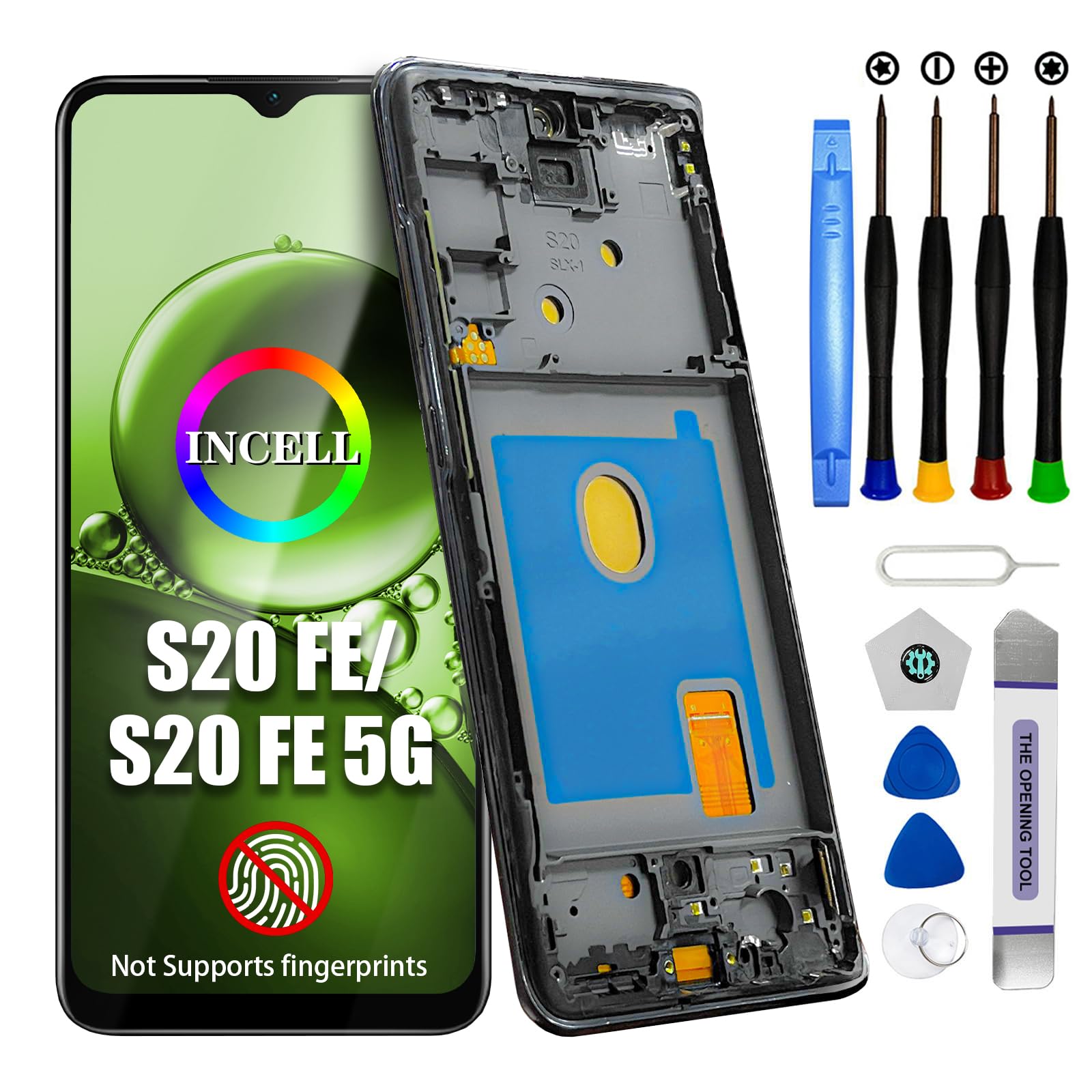 DTD LCD Display für Samsung Galaxy S20 Fe Display für Galaxy S20 Fe 5G LCD Touchscreen Digitazer Assembly Ersatz mit Reparatur Kit (Schwarz mit Rahmen, Ohne Fingerabdruckerkennung, 6.5")