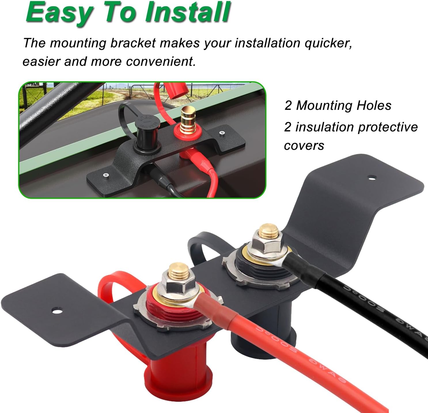 Battery Jumper Post Kit Waterproof Remote Terminal Jumper Post with Strip Mounting Bracket 250A 3/8" Dual Head Bolt Heavy Duty Battery Relocation Kit for Car RV Truck Boat Trailer (Red&Black)