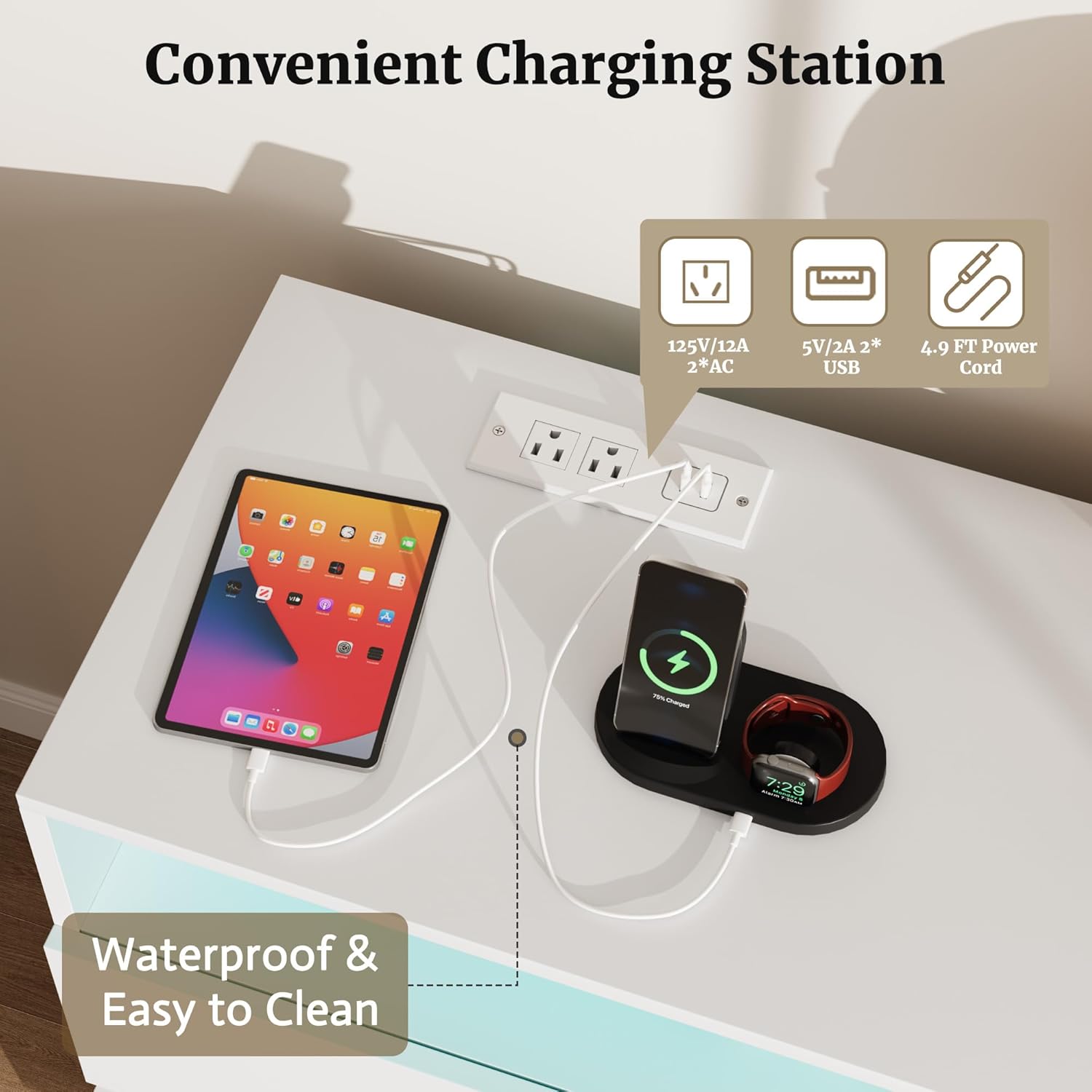 6 Drawer Dresser for Bedroom, White Dresser with LED Lights, Power Outlet, Modern Wood Chest of Drawers for Closet, Double Wide Drawer Organizer Cabinet for Bedroom, Living Room, Entryway, Hallway