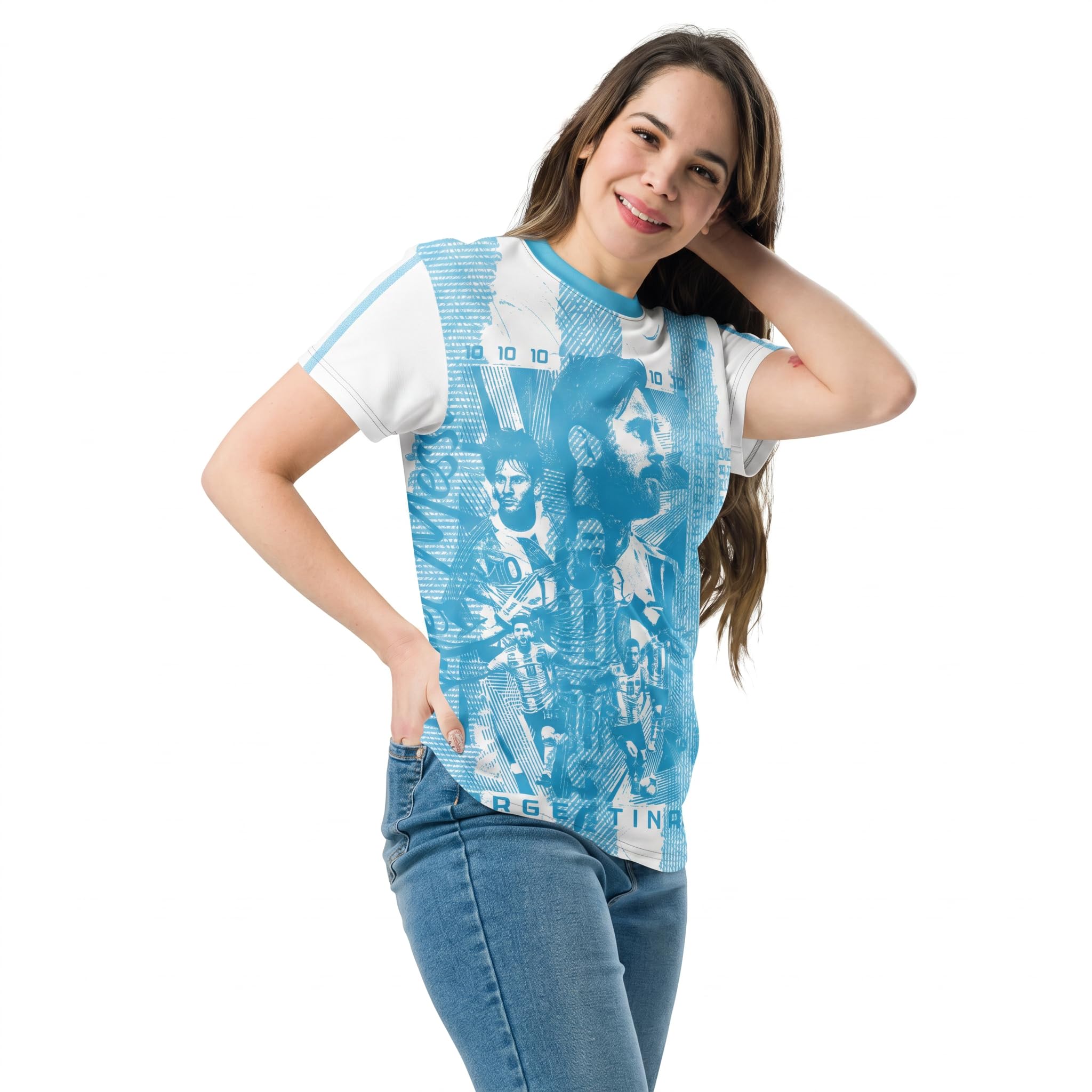 Lionel Messi & Argentina. Camiseta Deportiva, de fútbol. Estilo Deportivo. Unisex. 100% Interlock. Diseño de fantasía. Somos Sportivo Maglietta. CAM0092.