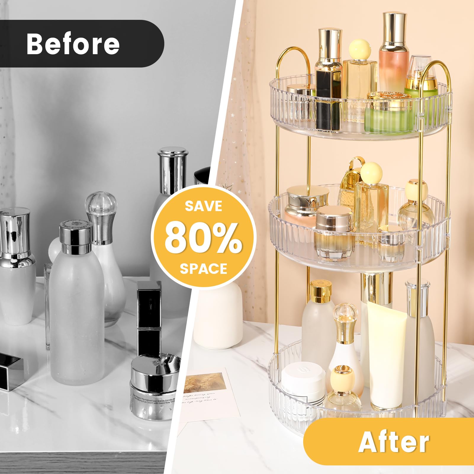 Organisateur Maquillage Rotatif 360° 3 Niveaux - Rangement Cosmétique Transparent Multifonction - Idéal Coiffeuse Et Salle De Bain