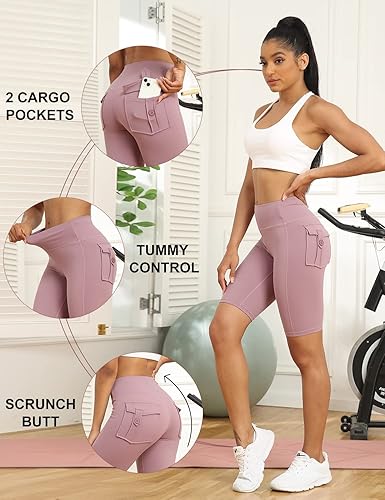 Miniatura 4 de Pantalones cortos de entrenamiento de cintura alta para mujer, con control de abdomen, para ciclismo, yoga, correr, con bolsillos
