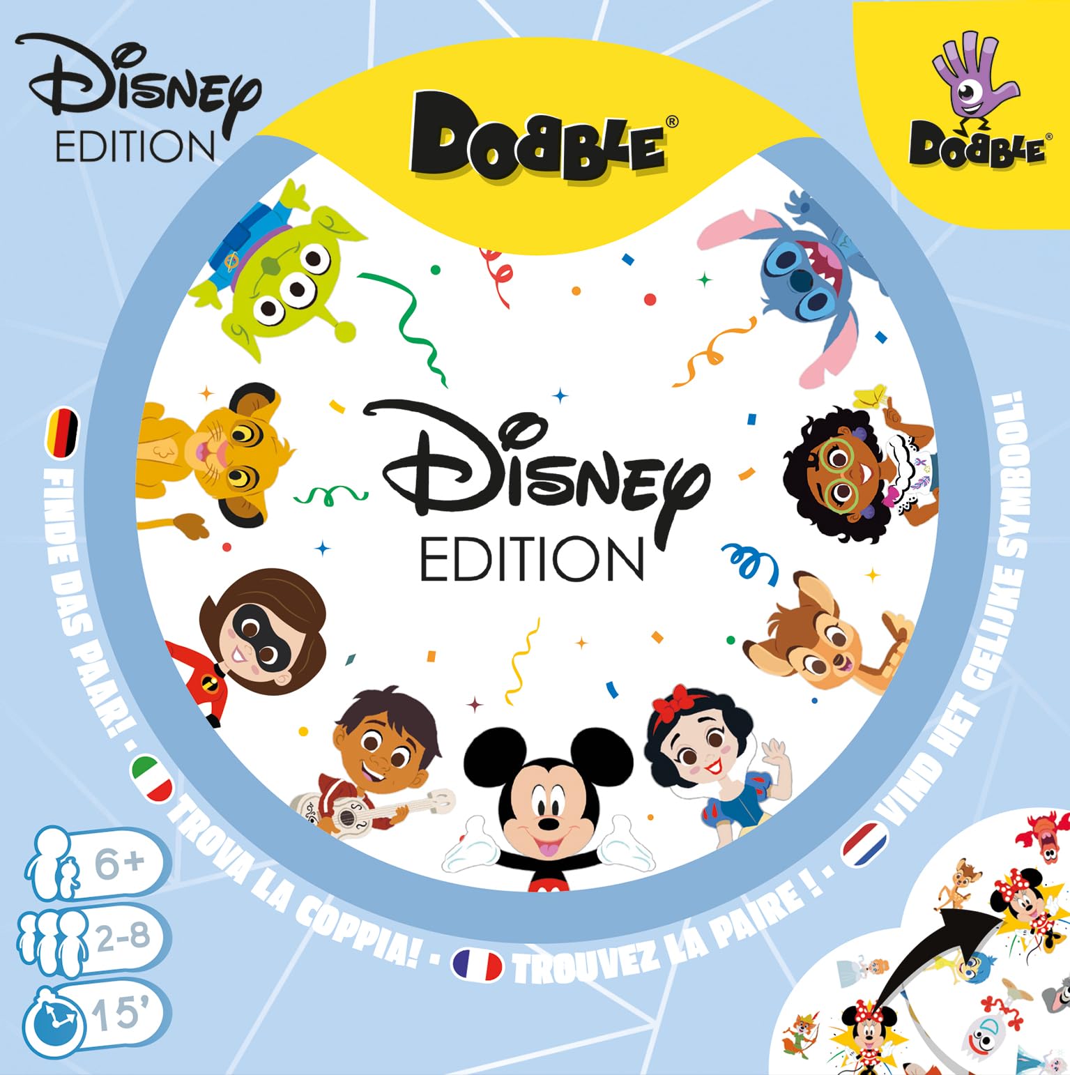 Asmodee - Dobble Disney Anniversary: 100 Years of Wonder - Divertente Gioco da Tavolo per Tutta la Famiglia con i Personaggi Disney, 2-8 Giocatori, A partire da 6 Anni - versione italiana
