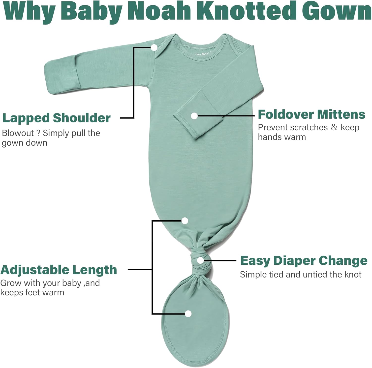 Newborn Baby Knotted Gown, Baby Girl and Boy Sleeping Bag with Mittens and Hat & Bowknot Set