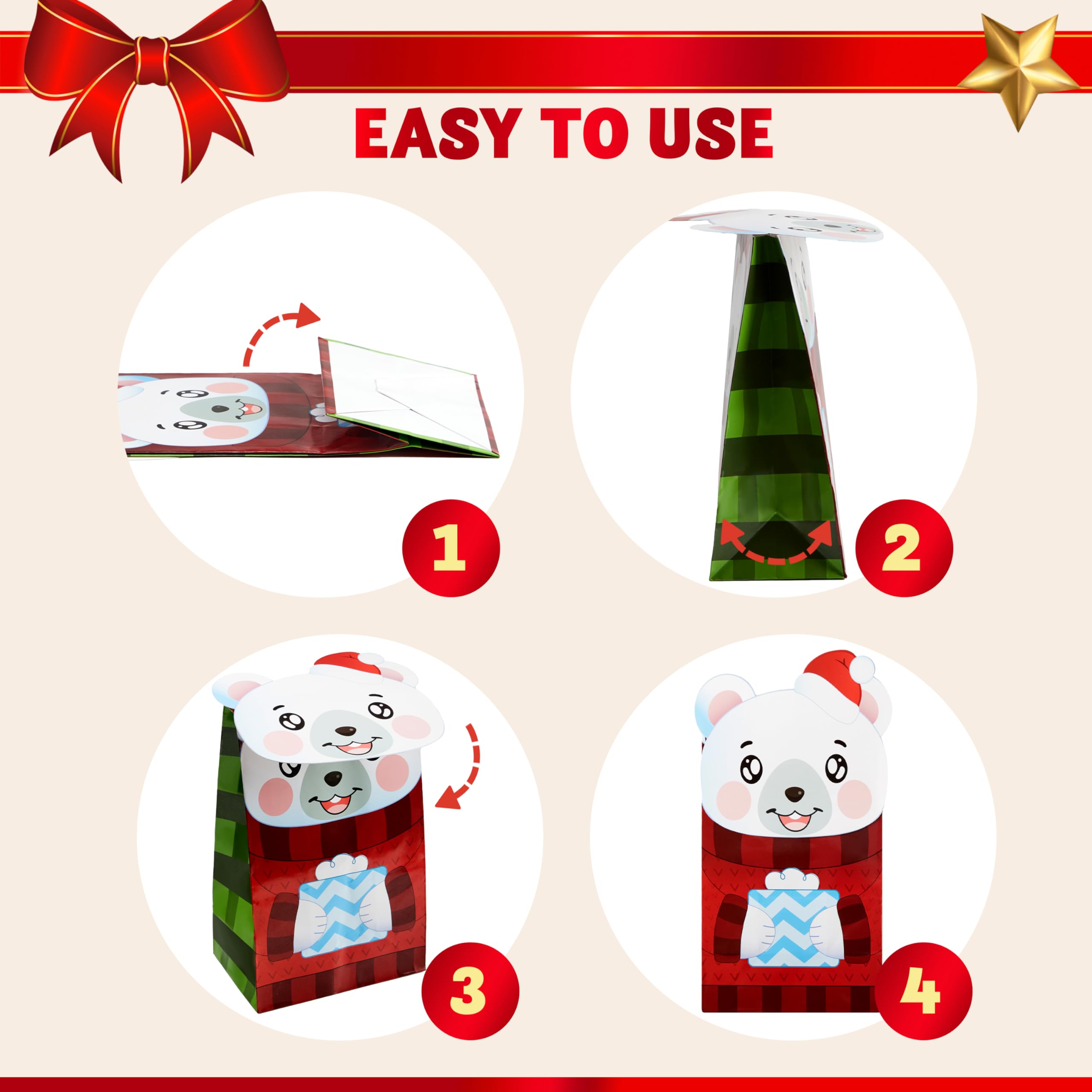 JOYIN 24 Weihnachts-Geschenktüten zum Aufklappen für Feiertage, Partys, Gebäck, Cupcakes, Kekse, Süßigkeiten, Brownies, Donuts, Weihnachtsgeschenkbeutel