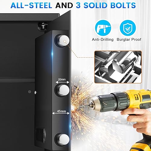 Miniatura 3 de 17.7 pulgadas de alto Caja fuerte para uso doméstico, caja fuerte para el hogar con teclado programable, llaves de respaldo y sistema de alarma,