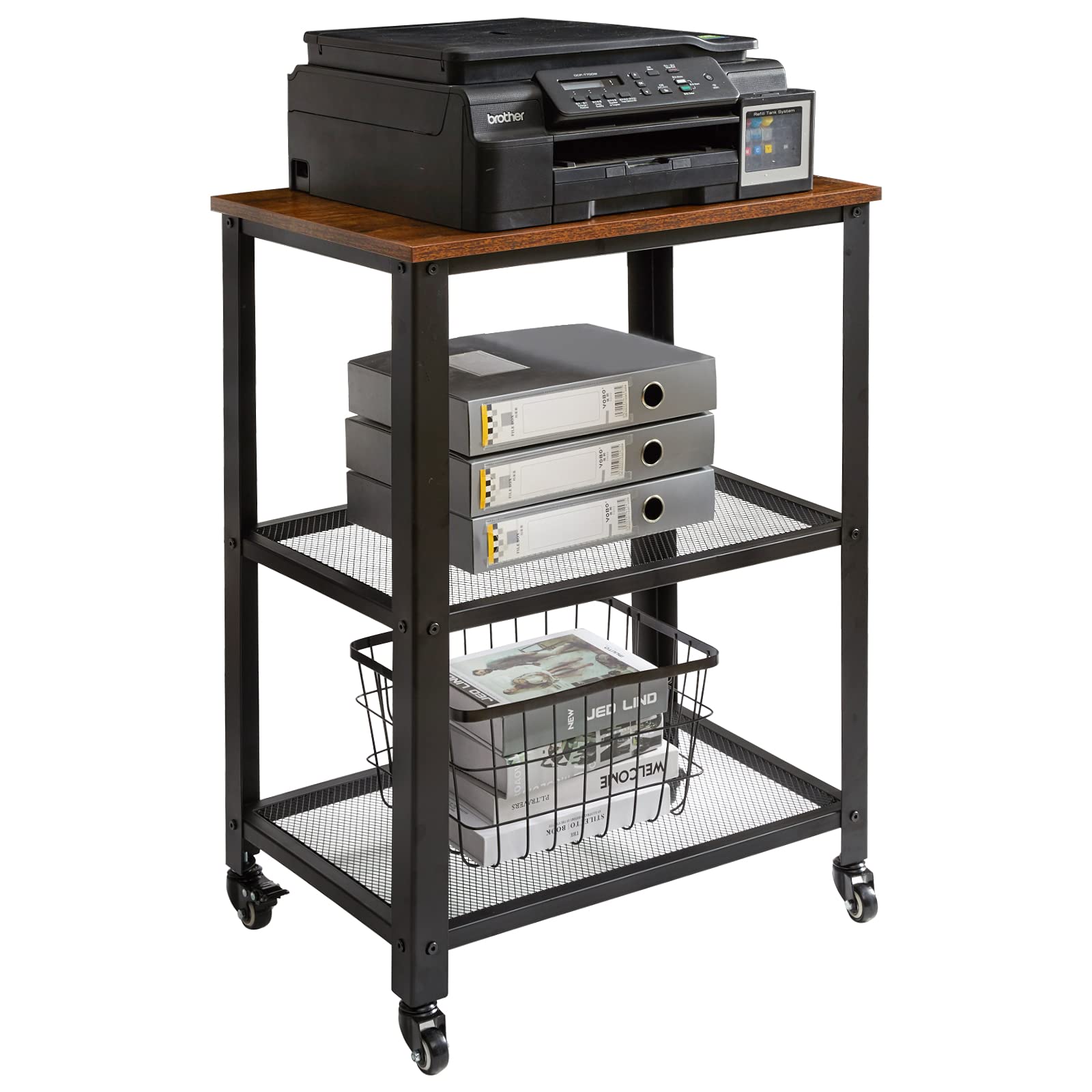 IBUYKE Carrito de Servicio de 3 Niveles, 60x40x81 cm Estantería metálica con Ruedas, Organizador de Almacenamiento para Cargas Pesadas, Tablero de sobremesa, para Cocina, Sala de Estar TMJ011H