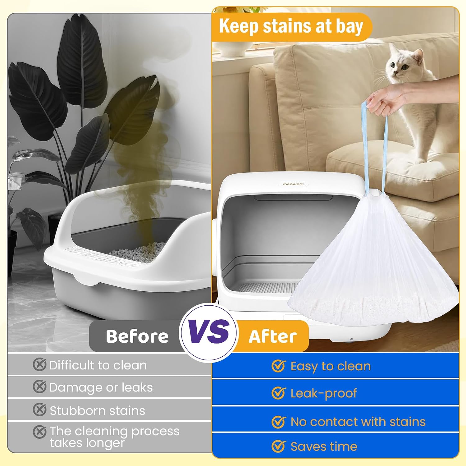 160 Count Cat Litter Box Liners 18"x12.6" | Drawstring Receptacles Bags Thickened Waste Bag for MeoWant MW-SC01/SC02/SC09/LR01/LR02 Automatic Cat Litter Box