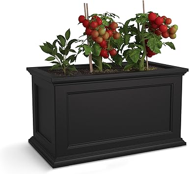 Mayne Fairfield 20x36-Inch Rectangular Planter Self-Watering, Weather-Resistant Planter for Flowers Durable Outdoor Design for Patio, Porch, or Entryway, Black.