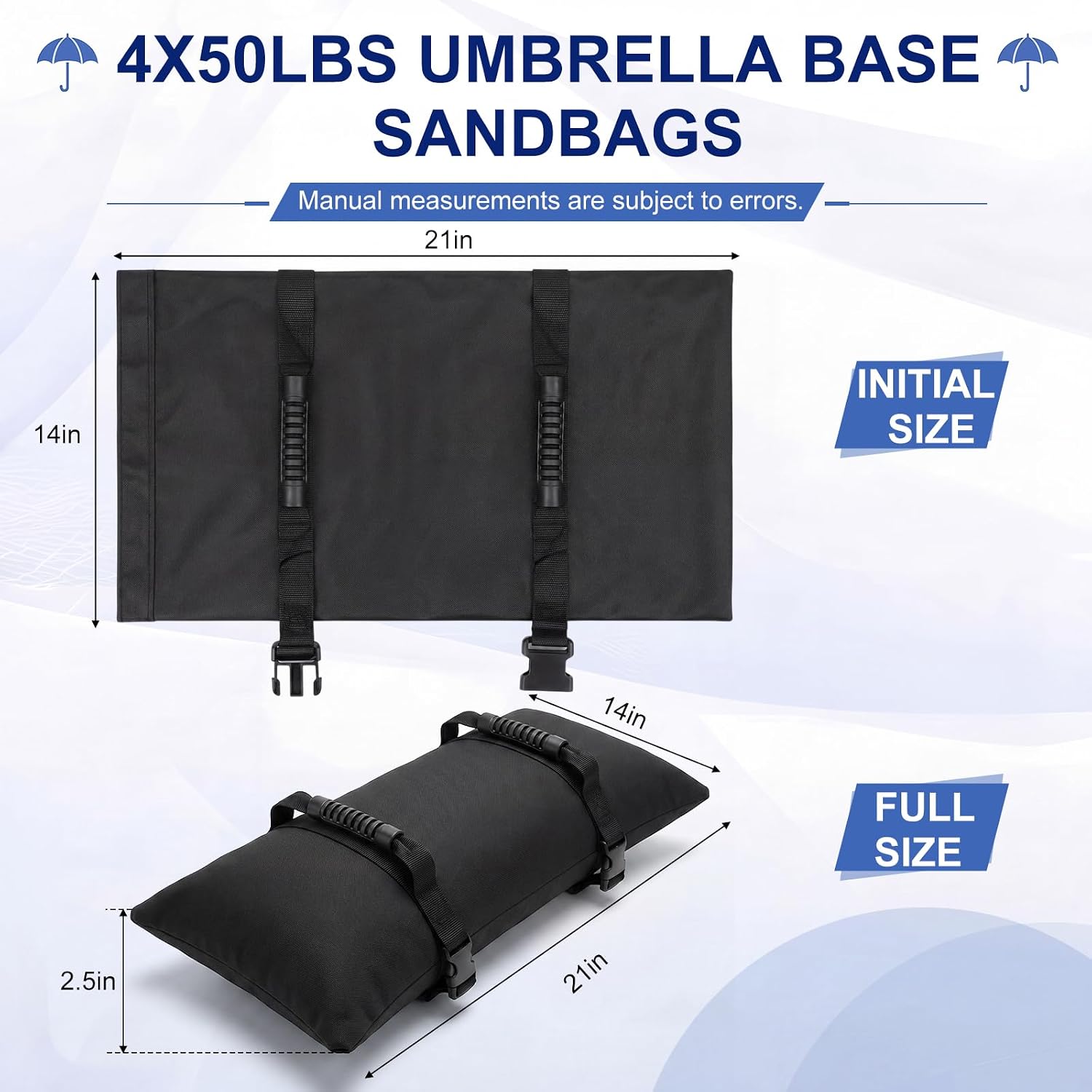 Foilswirl Umbrella Base Weight Bags 4 Pack 50lbs Fillable Heavy Duty Sandbags for Cantilever & Offset Umbrellas, Waterproof 1680d Oxford, Windproof Outdoor Furniture Stabilizer (Black, Without Sand)