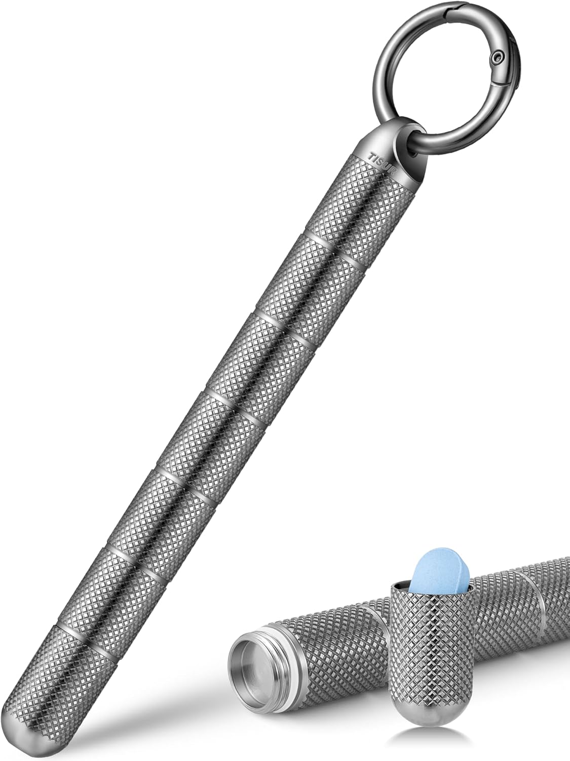 TISUR Titanium Keychain Pill Holder Small Metal Pill Case, Pill Organizer Portable Waterproof Pill Container, Travel Pill Bottle Box for Purse (Tiny-0.39in 7 Separate Compartments)