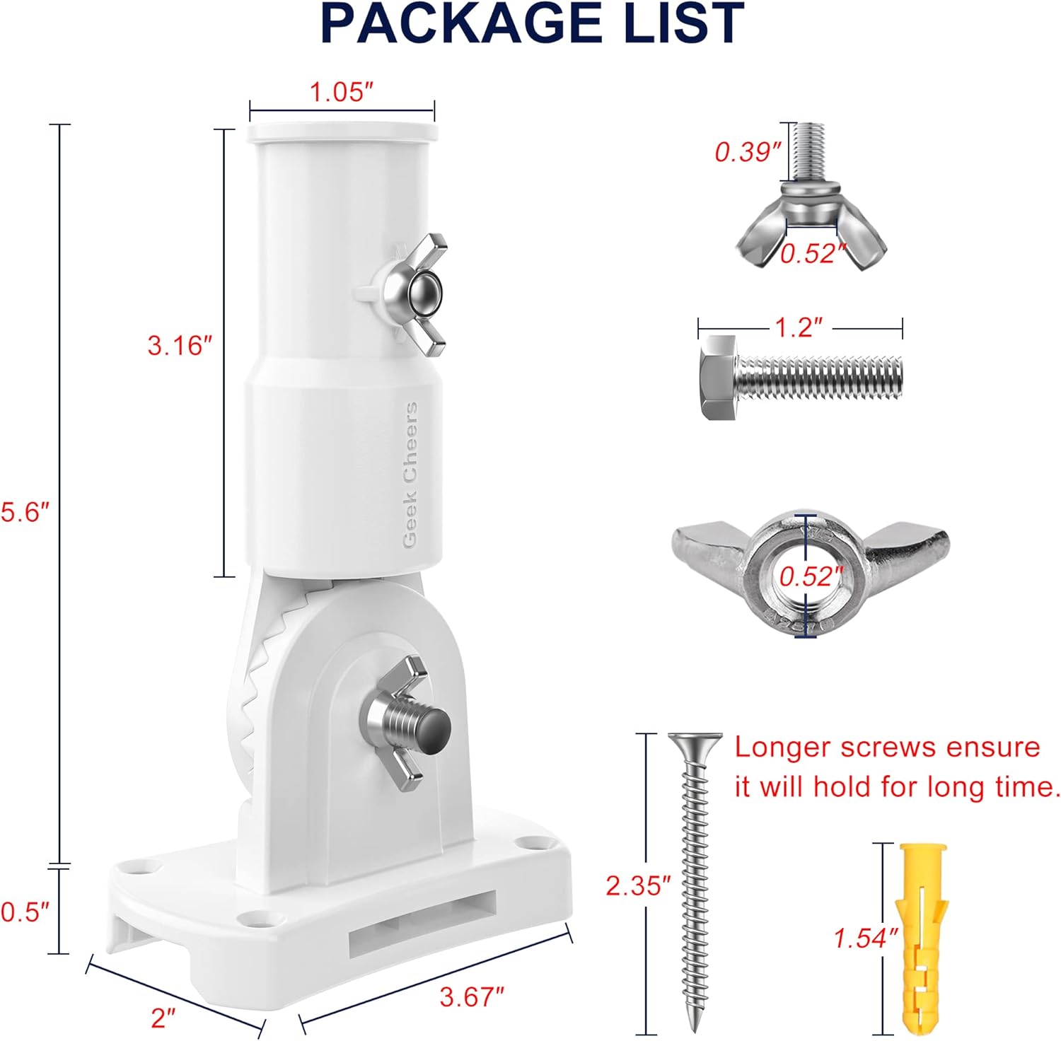 White Flag Pole Holder Adjustable, Ultra Heavy Duty 304 Stainless Steel Flag Pole Bracket for Outside House & Estate - 1" Inner Diameter Flag Mounting Bracket, Built to Last – Never Breaks