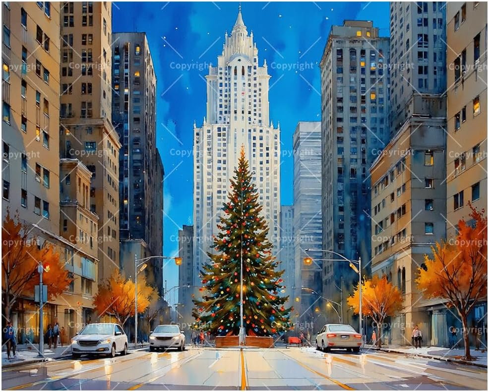 Holiday Paint by Numbers Kit for Adults – DIY Colorful Christmas Tree with Lights Painting on Canvas 16x20 Inches, Acrylic Paint Set, Suitable for Beginners, Festive Art for Decoration/Gifts