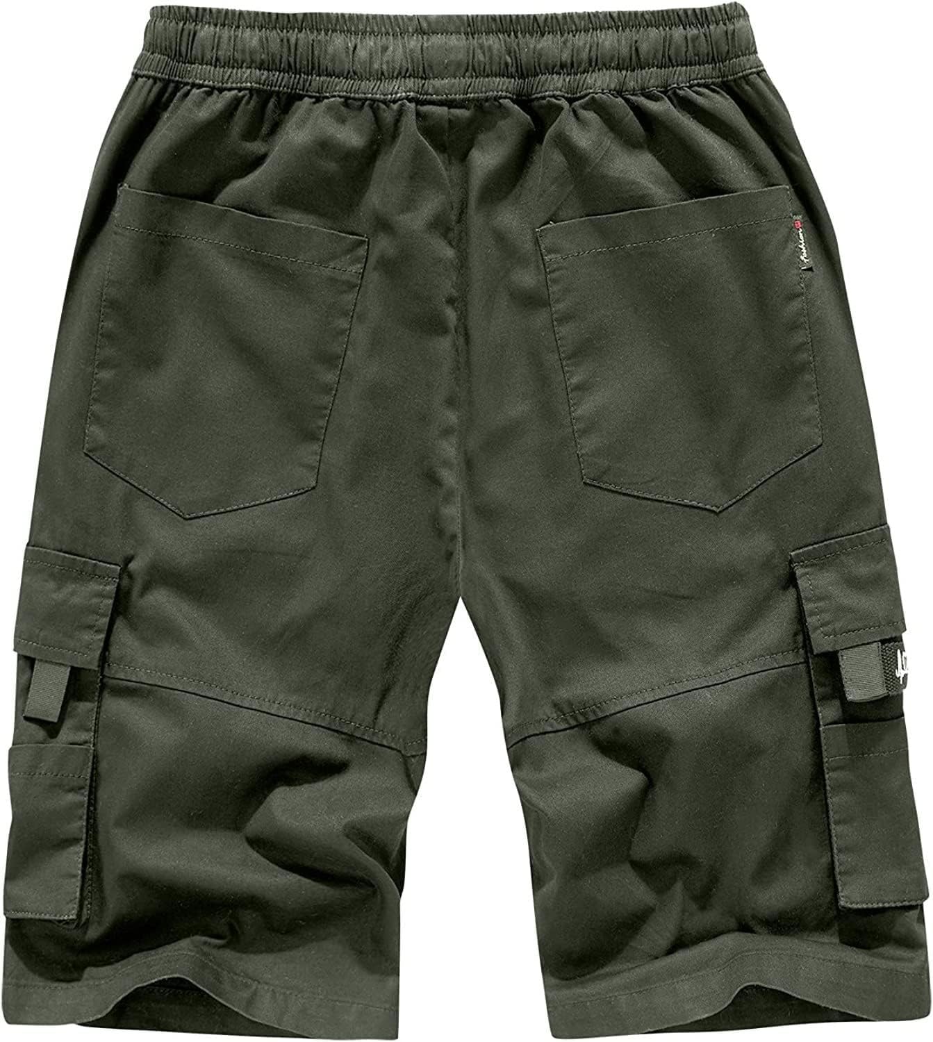 Men's Cargo Shorts Drawstring Elastic Waistband Relaxed Fit Summer Casual Cotton Work Shorts with Pockets (Color : Army Green, Size : X-Large)