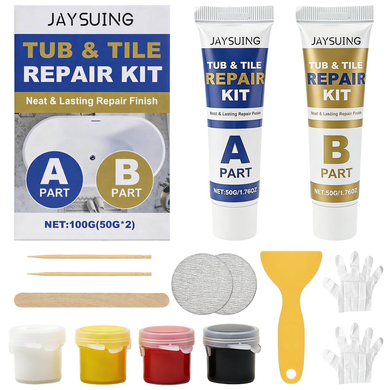 Kit di riparazione piastrelle, kit di riparazione smalto, kitdi riparazione vasche da bagno bianco, kit diriparazione lavandini con 4 colori base, per piatti doccia, graffi, crepe, fori