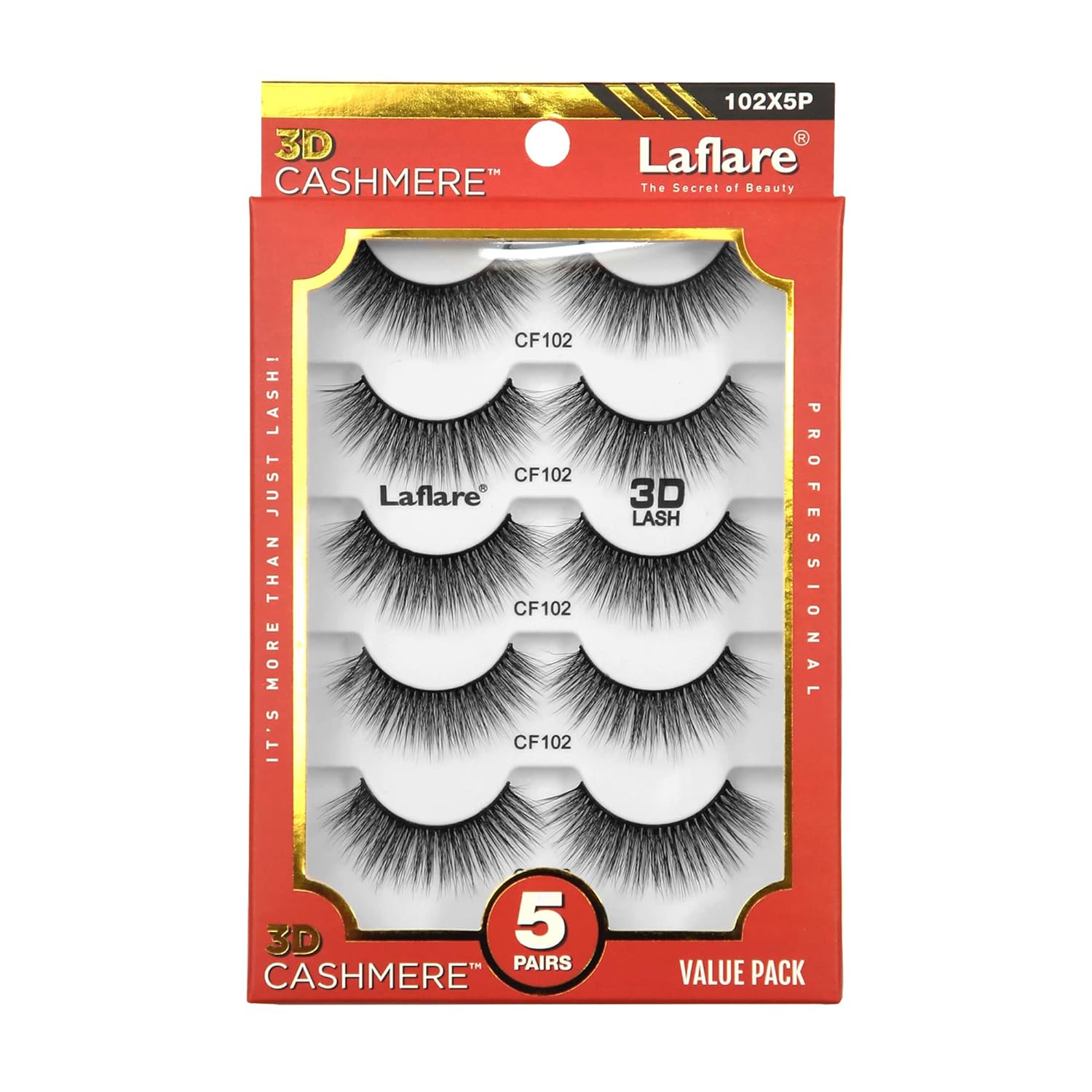 Laflare 3D Cashmere False Eyelashes Multipack Ultra Soft Glam Luxurious Cruelty-Free Reusable Fake Eyelashes 5 Pairs Value Pack