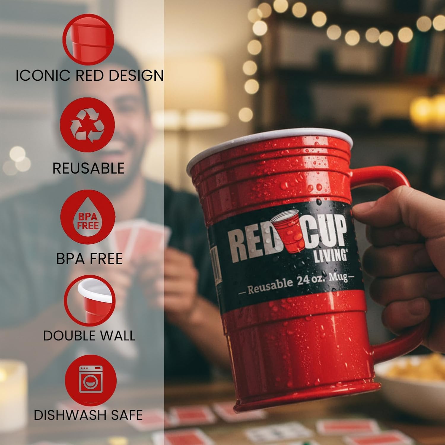 Red Cup Living 24Oz Party Mug Glass Tumbler- Reusable Unbreakable Party Cup for Hot & Cold Drinks, st patricks day accessories & spring break essentials Drinkware | Unbreakable, Reusable, Drinking Supplies, Birthday, Anniversary, Travel Outdoors - Image 3
