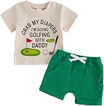Toddler Baby Boy Golf Outfit Shorts Set Summer Clothes Cart Print Short Sleeve Lapel Neck Shirts Top Gentleman Suits