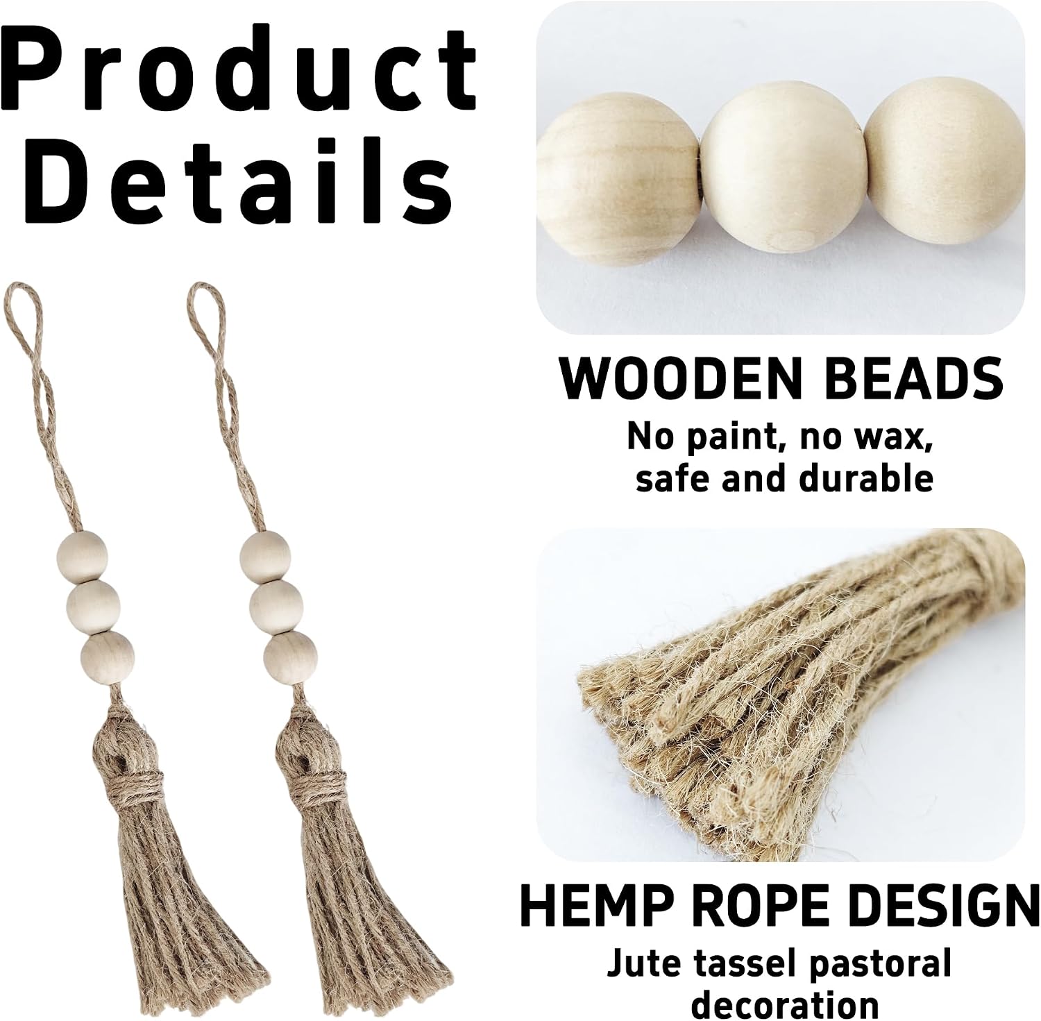 pson 10Pcs 7.9 Inch Jute Rope Tassels with 3 Wood Beads, Natural Burlap Tassels for DIY Crafts, Wedding, and Farmhouse Home Party Décor