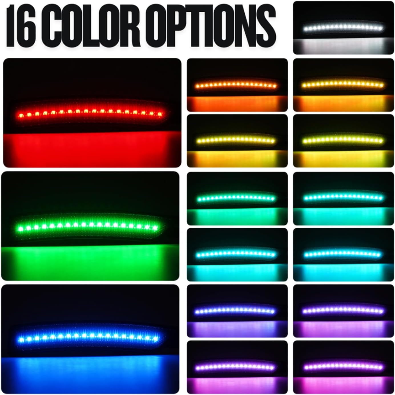 RGB LED Side Marker Lights Front & Rear Bumper Fender White Parking Lamps for 2024-2025 Ford Mustang (S650, Gen7) 2024-up,Smoke Lens, Pack of 4