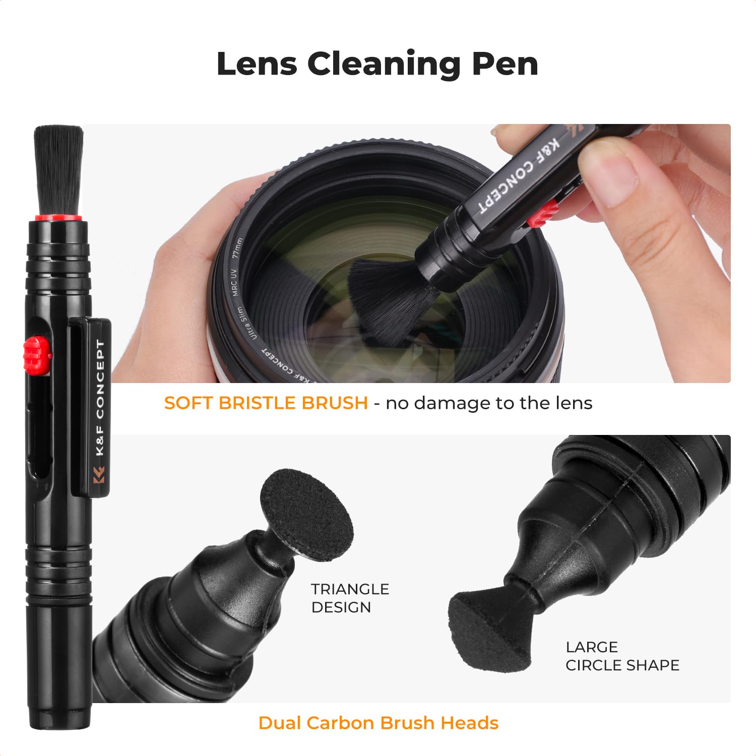 K&F CONCEPT 25 en 1 Kit de Nettoyage pour Appareil Photo avec Stylo, Soufflante, Chiffon Nettoyage, Liquide, 24MM Nettoyeur Capteur Plein Format, Brosse pour Objectif d'Appareil Photo DSLR, Téléphone