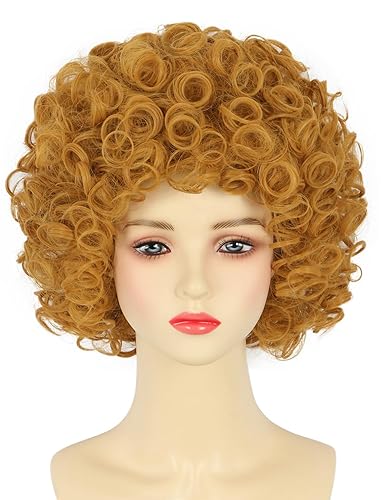 yuehong Short Curly Orange Yellow Women Wig Adult Anime Cosplay
