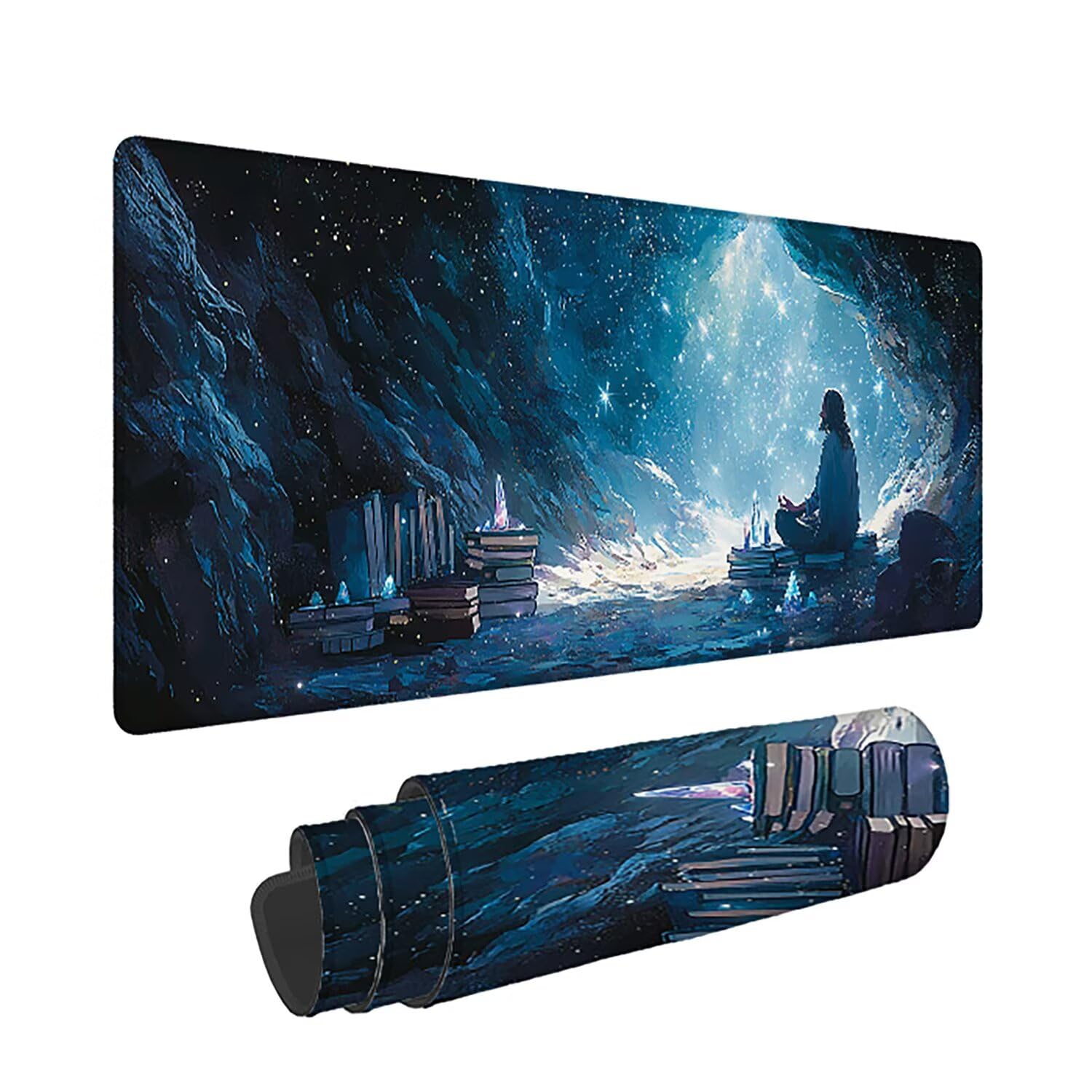 Podkładka pod mysz do gier XXL - 1400 x 600 x 3 mm - krajobraz duża antypoślizgowa podkładka pod klawiaturę biurową ze zszytymi krawędziami, niebieska duża podkładka pod mysz do gier do biura i domu