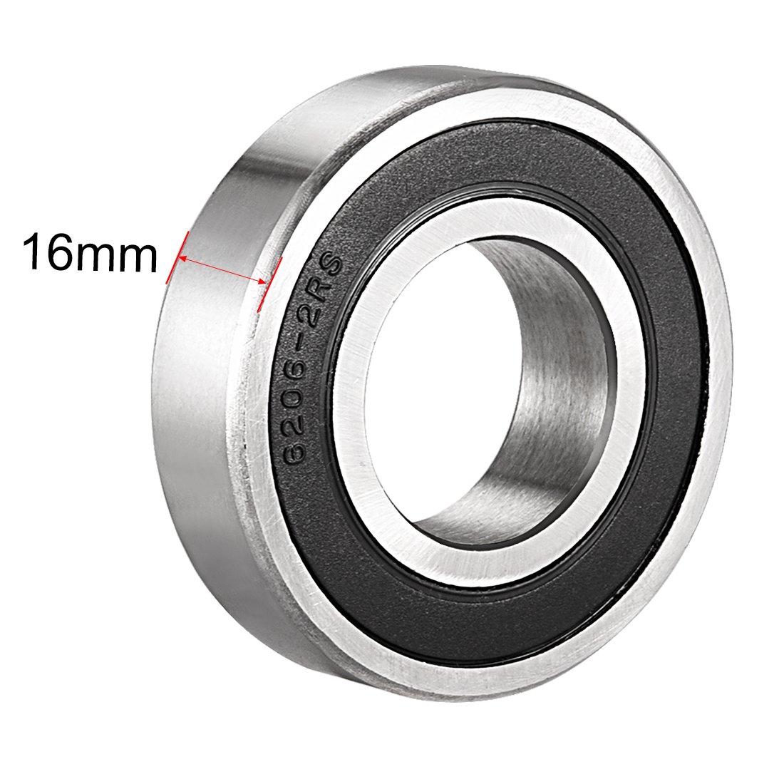 Deep Groove Ball Bearing 6206-2RS Double Sealed, 30 x 62 x 16mm Carbon Steel Bearings, 10Pcs
