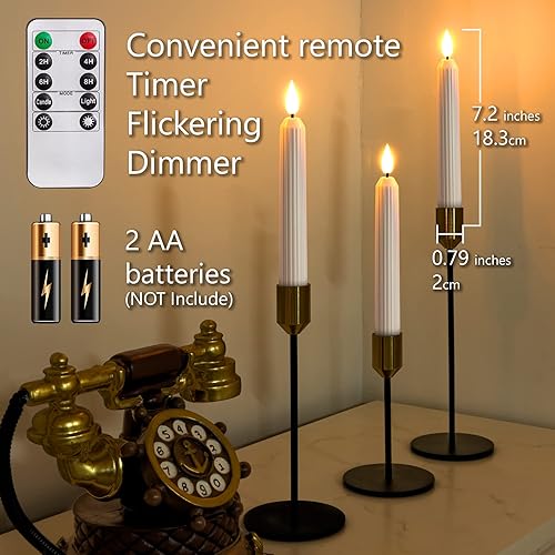 Miniatura 2 de 5plots Velas cónicas blancas sin llama con control remoto, temporizador, columna romana, velas cónicas LED que funcionan con pilas, candelabros LED