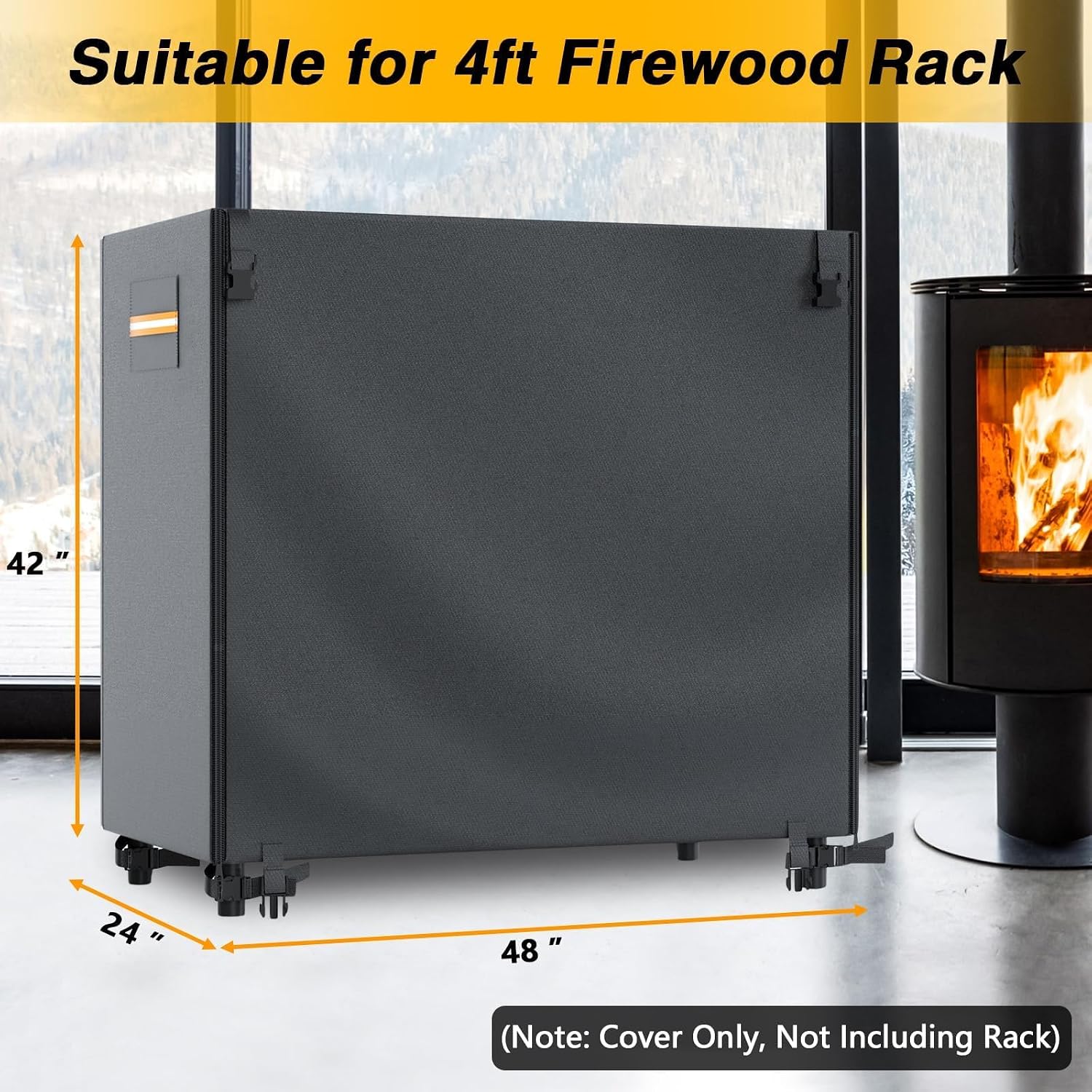 EVRBUL 4ft Waterproof Firewood Rack Cover, 420D Heavy Duty Fabric Outdoor Log Rack Cover with Zipper & Buckle for Indoor Fireplace Outdoor Patio 48"L x 24"W x 42"H