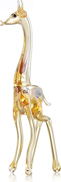 Qunler Glass Giraffe Figurine Hand Blown From Amber Colour Glass - Stunning Giraffe Ornament - 15 cm High