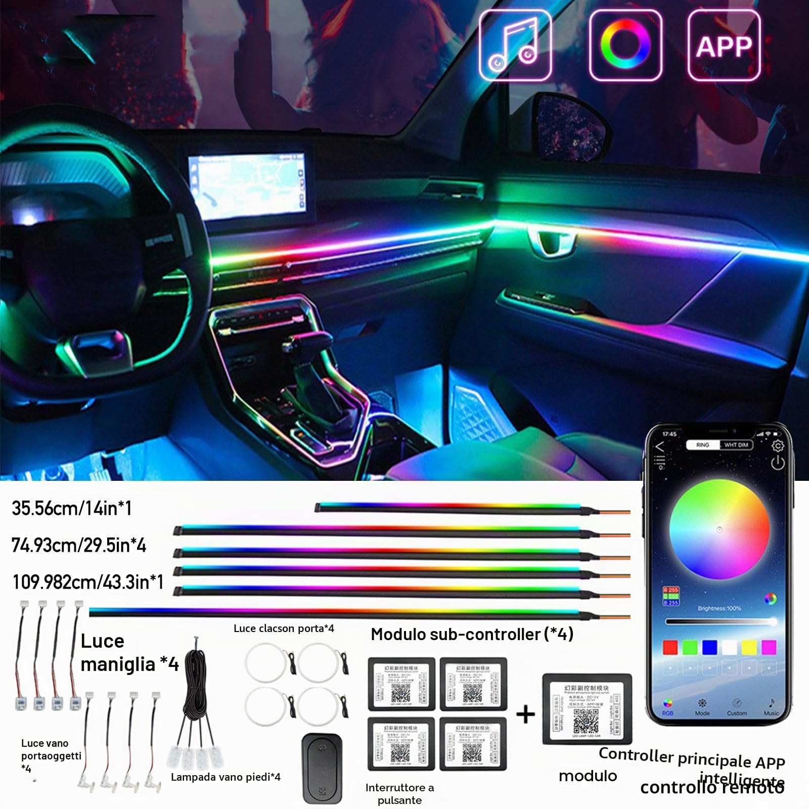 Illuminazione a LED per interni auto, in acrilico, con 593 LED, kit di illuminazione in fibra ottica, 16 milioni di colori, luce al neon attiva (Dreamcolor 22 in 1)
