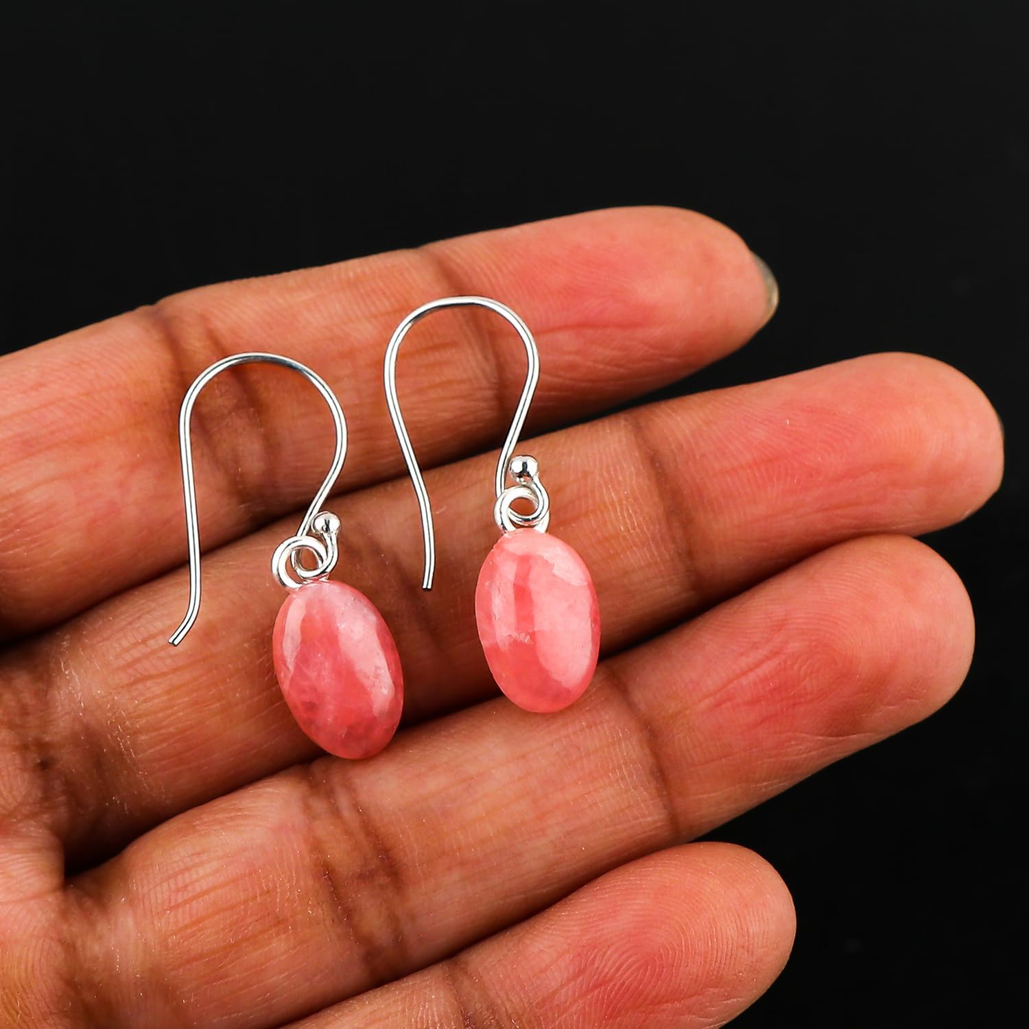 Natural Rhodochrosite Gemstone Dainty Earrings, 925 Sterling Silver, Handmade, Statement, Bohomian, Women Jewelry, Minimalist, Bridal Birthstone Earring, Gift