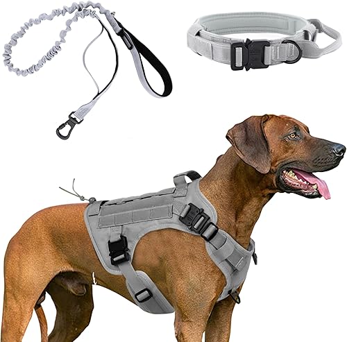 DCSP Pets Arnés táctico para perro con asa  Juego de arnés de chaleco militar para perro, collar y correa de alta resistencia  Chaleco Molle para