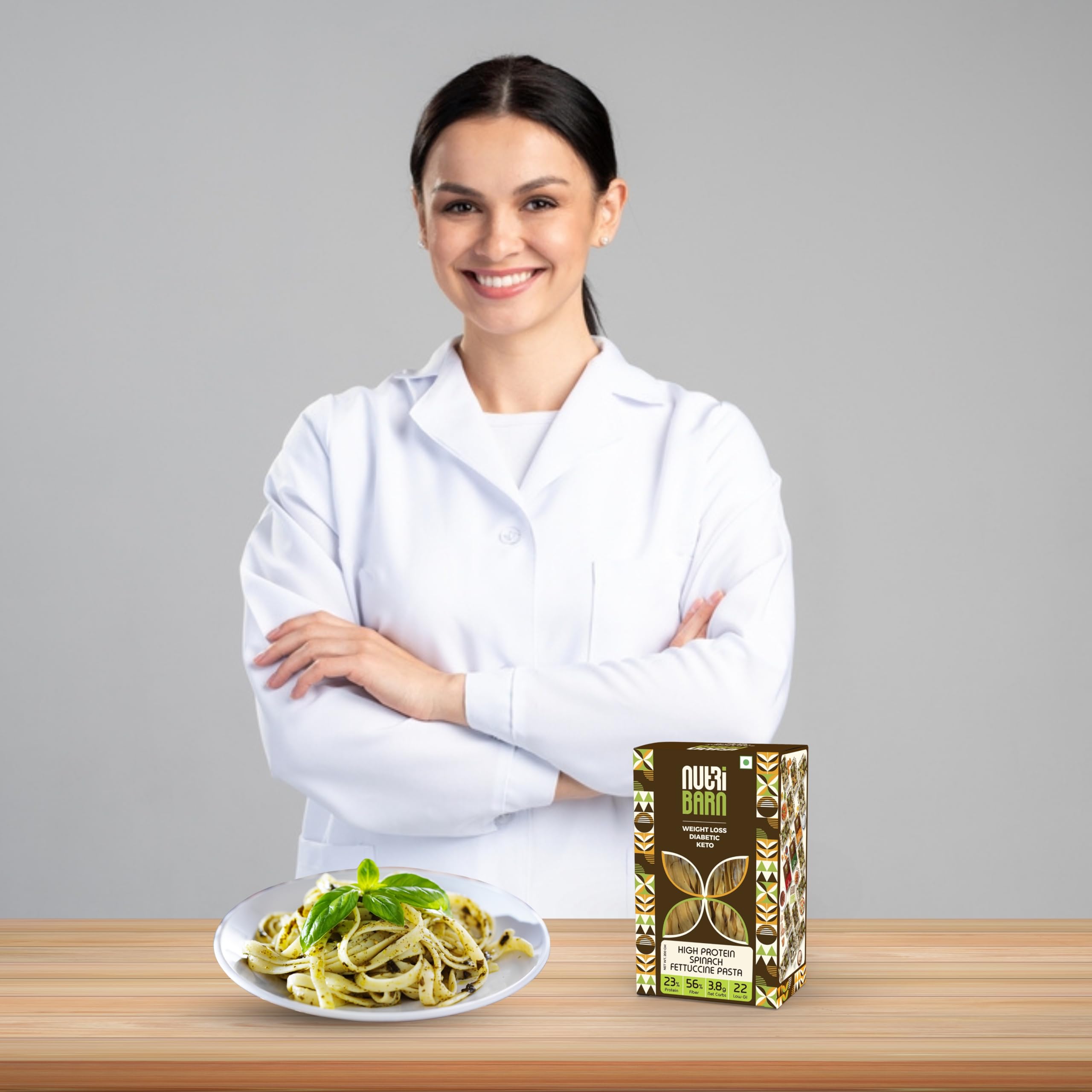 Nutribarn Keto Spinach Fettucine Pasta (Flat noodles), 200 Gms, 1 Pack, 3.5g Net Carb & 16g High Protein/Serv, Identical to Regular Pasta, Ultra Low Carb, Pre-Biotic High Fibre, Keto Diet, Weight Loss 4